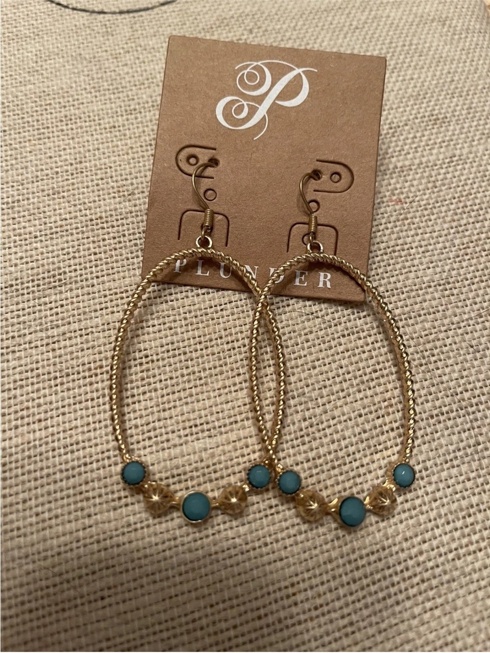 Plunder Gold Braided Hoop Earrings with Turquoise Accents